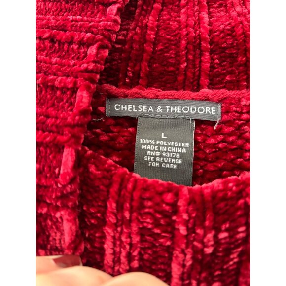 Chelsea & Theodore Red Chenille Turtleneck Sweater L Soft Plush Cozy Fall Winter - Picture 3 of 10